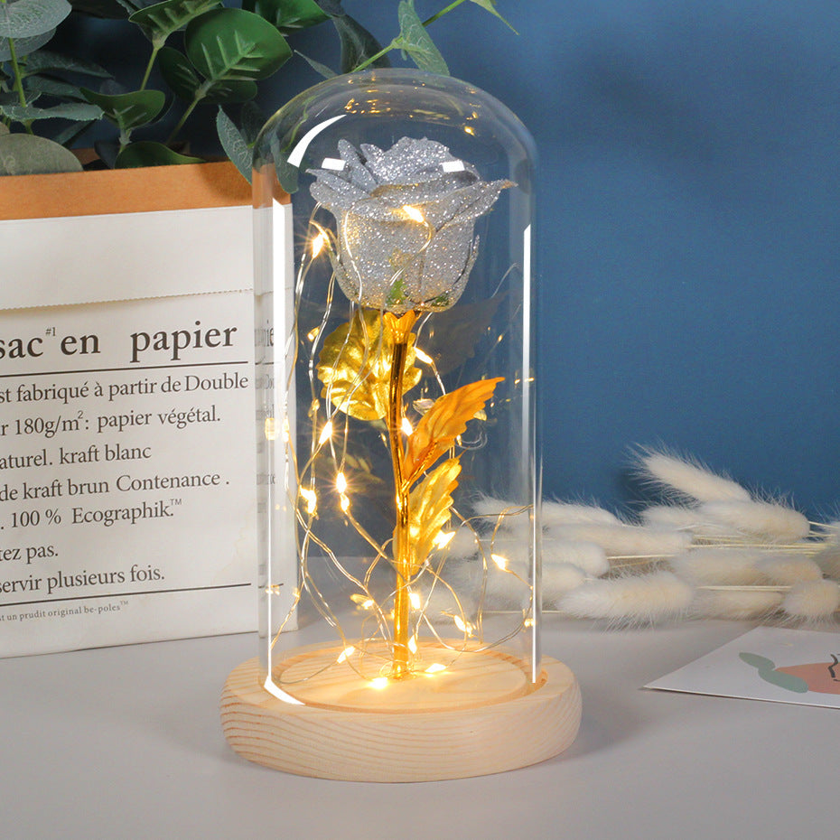 Grey silver eternal rose in glass dome