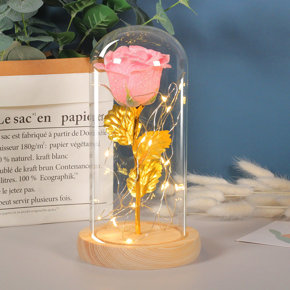 Pink eternal rose with lights